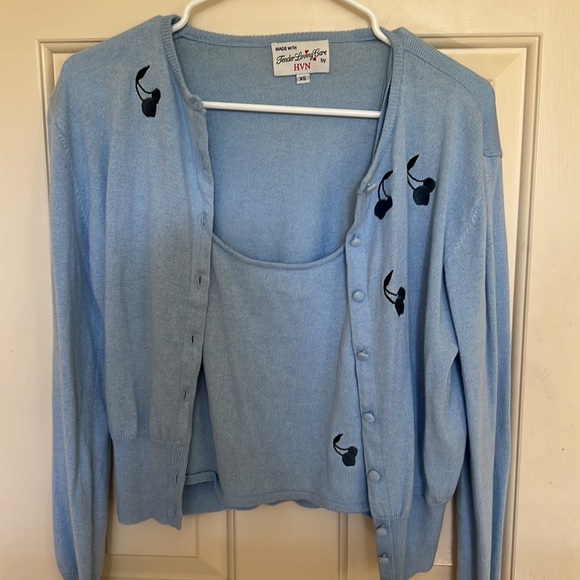 HVN BABY BLUE CHERRY SWEATER SET - Picture 2 of 3